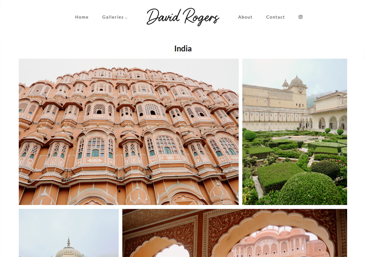 PhotoPort demo gallery showing a clean photography portfolio site